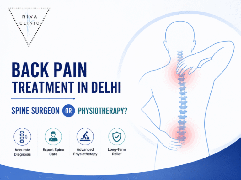 Patient with back pain consulting Dr. Tarush Rustagi for back pain treatment in Delhi at Riva Clinic