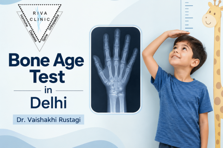 Bone age test for child growth assessment by a Pediatric Endocrinologist at Riva Clinic, Pitampura, Delhi.