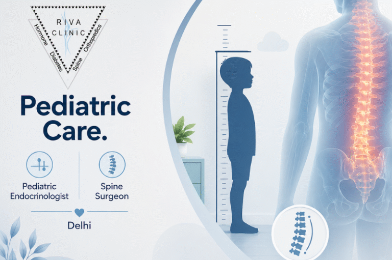 When Should You See a Pediatric Endocrinologist or a Spine Surgeon? Expert Care by Dr. Vaishakhi Rustagi & Dr. Tarush Rustagi in Pitampura, Delhi Pediatric Endocrinologist and Spine Surgeon in Delhi providing expert hormone and spine care at Riva Clinic, Pitampura.